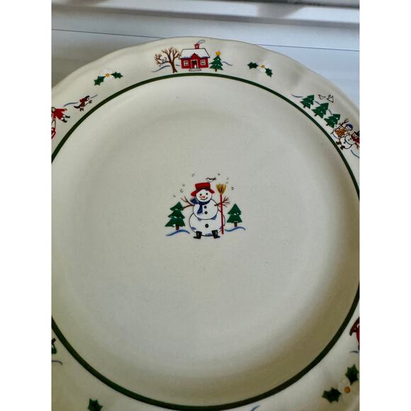 Pfaltzgraff Snow Village Dinner Plate Green Holiday Vintage Stoneware 10.5” - Picture 5 of 9